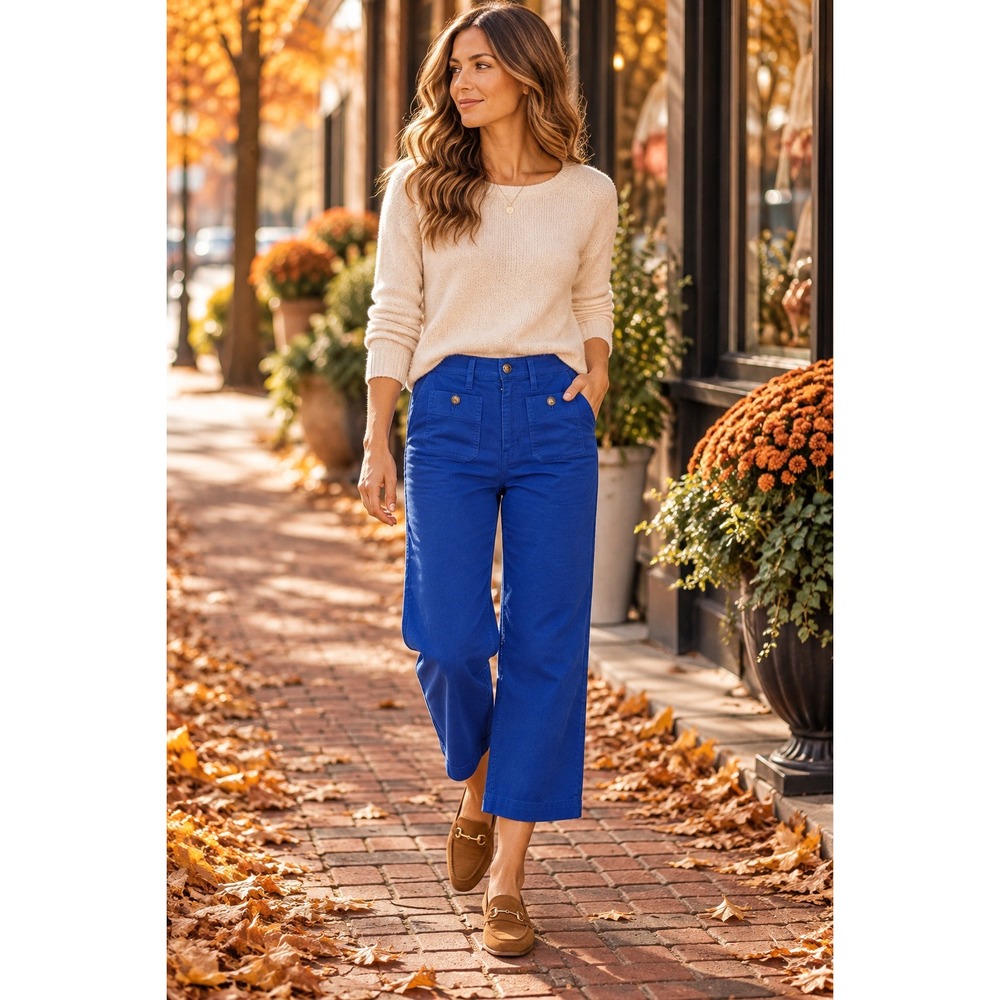 J.Crew High Rise Wide Leg Cropped Patch Pocket Pants Blue Size 25